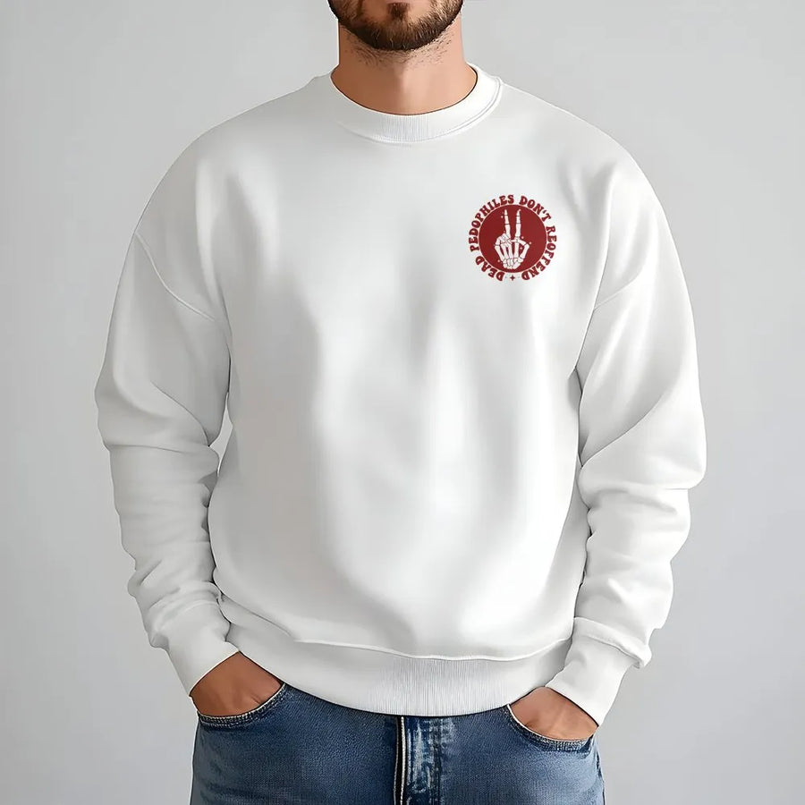 Activist Statement Sweatshirt | Dead Don't Reoffend Skeleton Hand Graphic | Premium Cotton Blend | Unisex Political Justice Gift