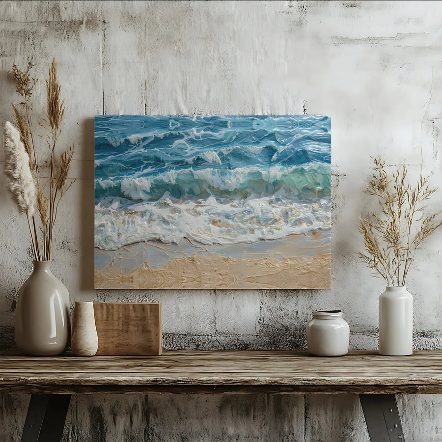 Ocean Waves Wall Art | Textured Coastal Seascape Canvas Print | Premium Gallery-Wrapped 1.25" Decor | Ready To Hang Beach Home Decor Gift