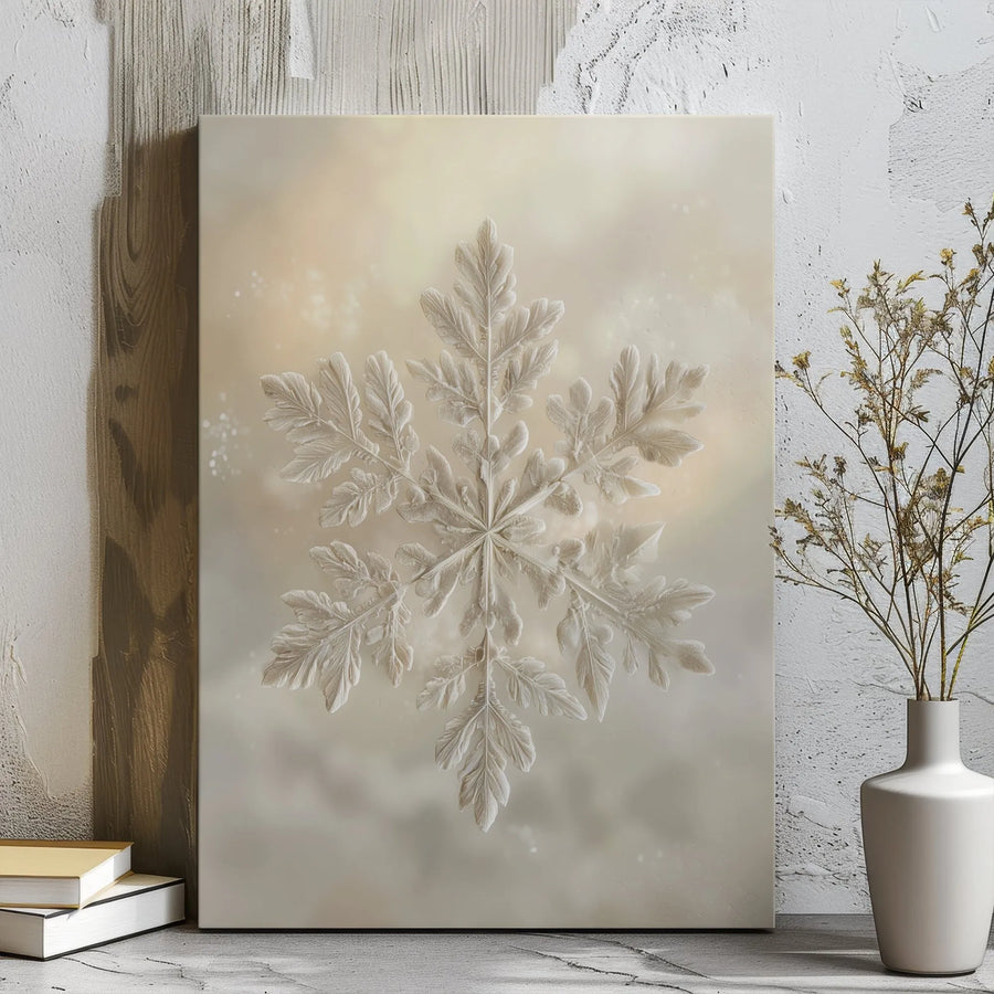 Elegant Snowflake Canvas Wall Art | Minimalist Winter Botanical Print | Premium Gallery Wrap Decor | Sophisticated Holiday Home Gift