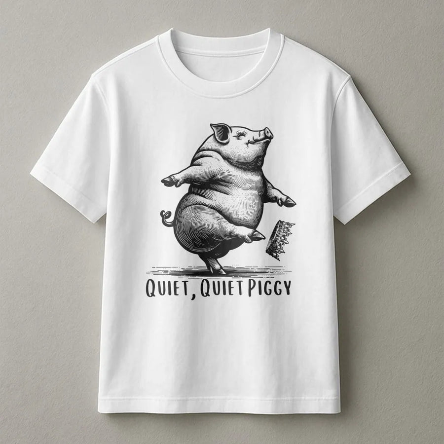 Dancing Pig T-Shirt | Quiet Quiet Piggy Graphic Design | Premium Cotton Comfort Tee | Funny Animal Lover Gift for Men Women