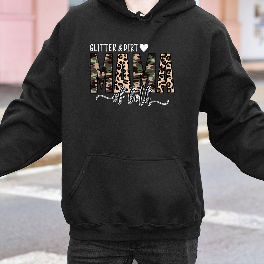 Glitter And Dirt Mama Hoodie | Leopard Camo Graphic Design | Premium Cotton-Poly Blend | Cute Mom Gift For Boys And Girls