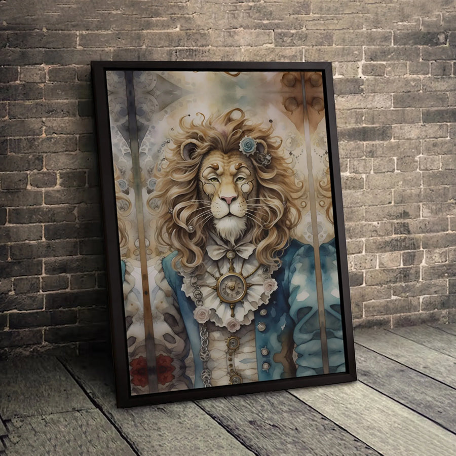 Steampunk Lion Canvas Wall Art | Victorian Anthropomorphic Animal Portrait | 1.25-Inch Gallery Wrap Print | Unique Home Decor Gift