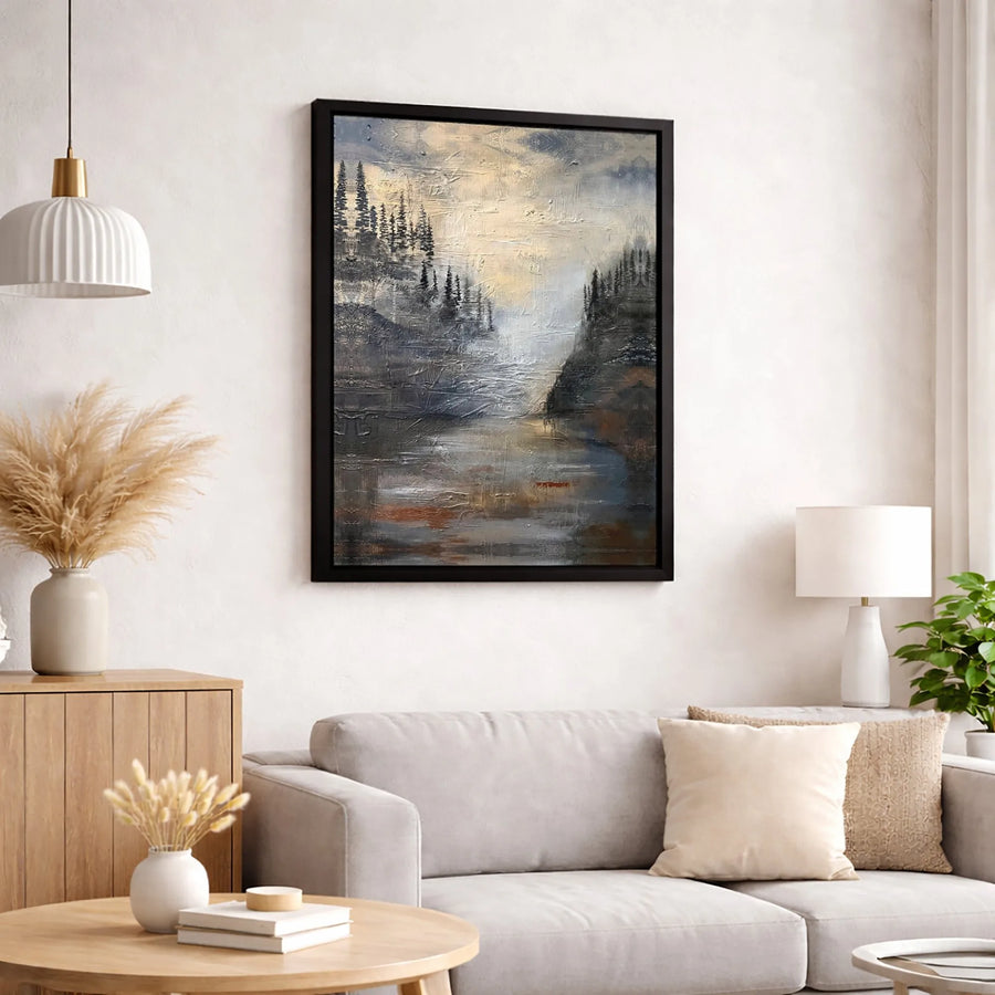 Abstract Forest Landscape Canvas | Textured River Painting Wall Art | Premium Gallery-Wrapped Print | Nature Decor for Home or Office Gift