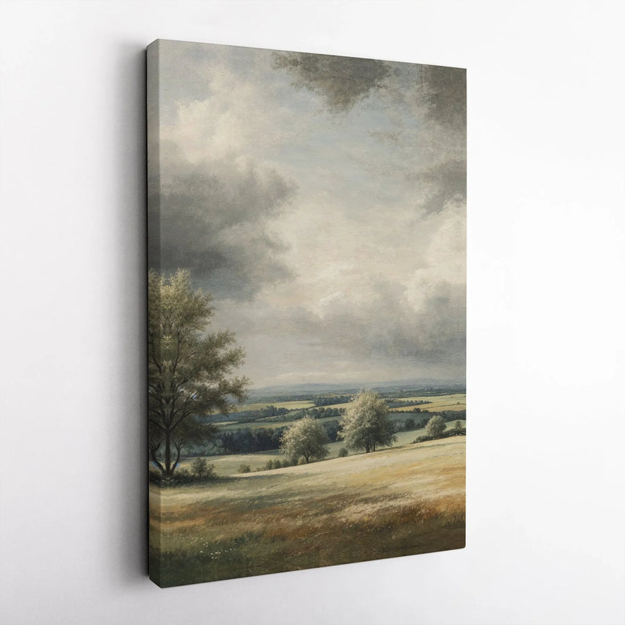 Vintage Countryside Canvas Wall Art | Moody Rolling Hills Oil Painting Print | Premium Canvas Print | Farmhouse Living Room Decor Gift