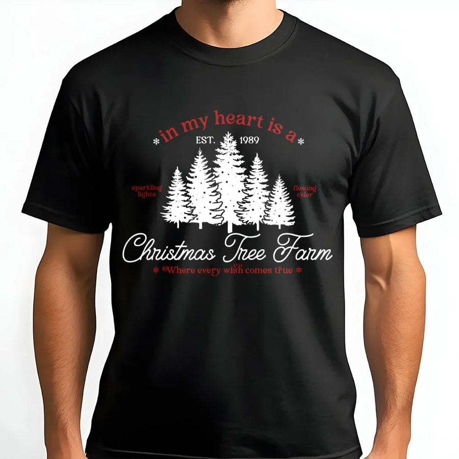 Christmas Tree Farm T-Shirt | In My Heart Aesthetic Graphic Tee | Premium Soft Cotton Holiday Shirt | Cute Winter Gift for Her