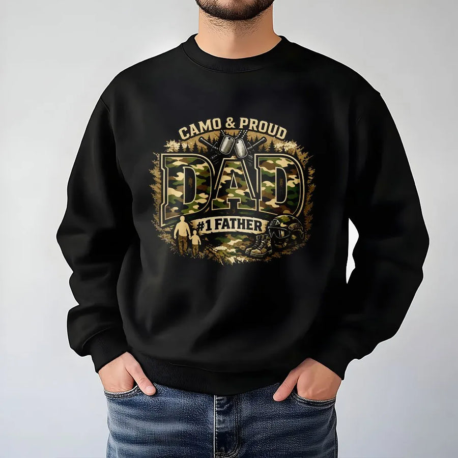 Veteran Dad Sweatshirt | Tactical Camo & Proud Graphic Tee | Premium Cotton Shirt | Father's Day Gift for Military Father