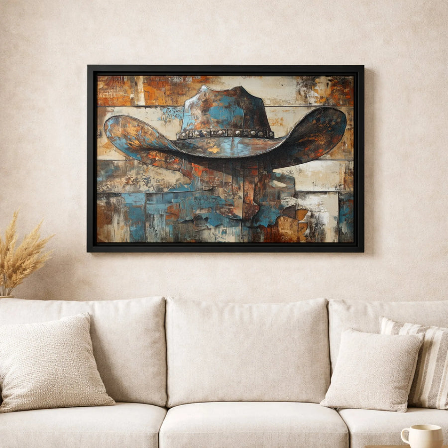 Western Cowboy Hat Canvas Art | Rustic Abstract Wall Decor | Premium Fade-Resistant Print | Framed or Unframed Gallery Quality Art for Home