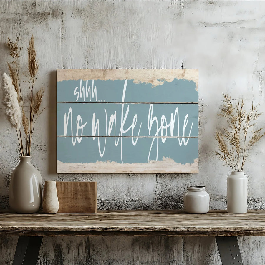 Shhh No Wake Zone Canvas Wall Art | Rustic Coastal Farmhouse Decor | Premium Gallery Wrap Print | Lake House Bedroom Gift