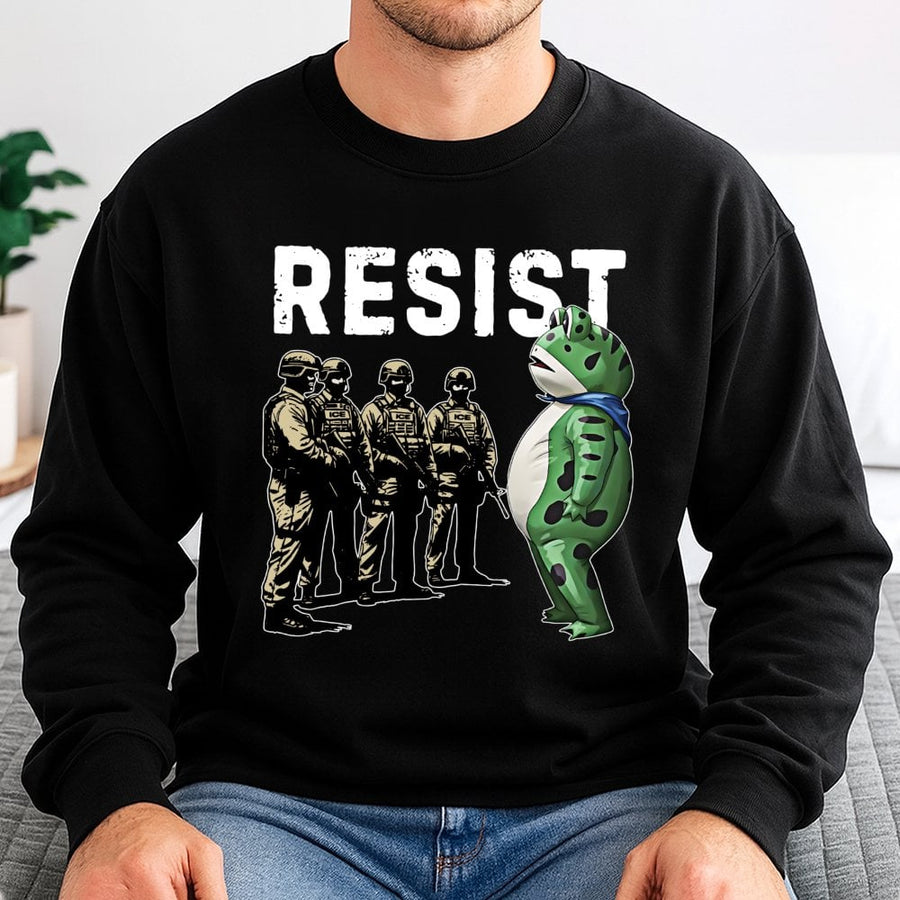 Resist Frog Sweatshirt | Portland Protest Graphic Print | Premium Cotton Blend Unisex Crewneck | Social Activism Gift