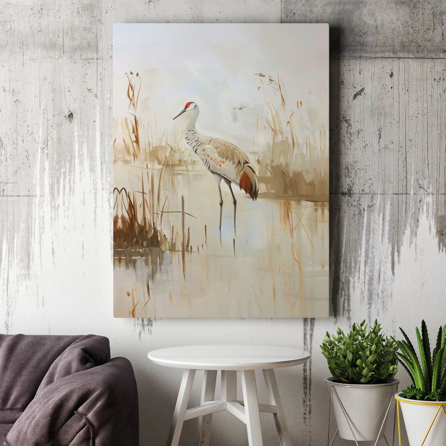 Sandhill Crane Wall Art | Marsh Bird Painting Canvas Print | Gallery-Quality 1.25" Profile | Nature-Inspired Home Decor for Living Room