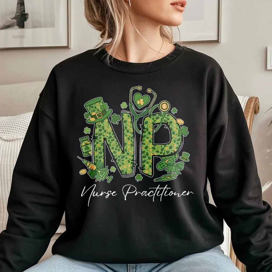 Nurse Practitioner St Patricks Day Sweatshirt | NP Shamrock Lucky Design | Premium Cotton Blend | Gift for Nurse Practitioner Students