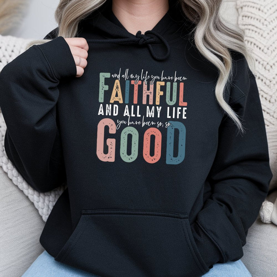Faithful Hoodie | Goodness Of God Retro Graphic | Premium Cotton Blend | Christian Religious Gift For Men And Women
