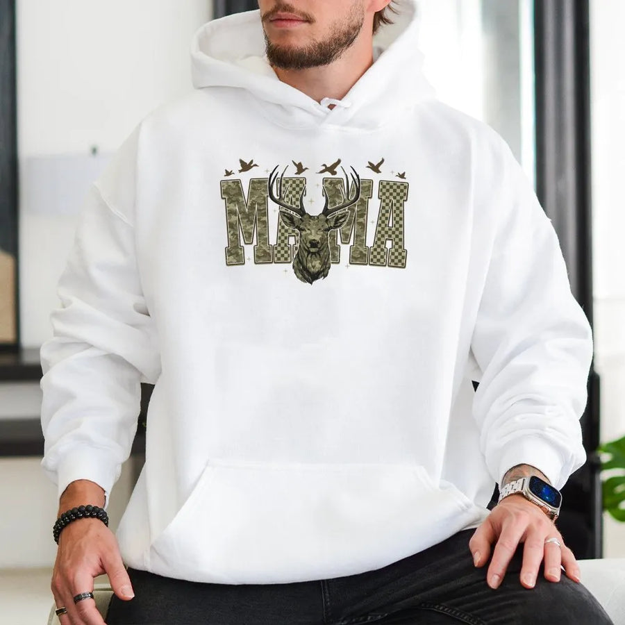 Camo Mama Hoodie | Deer Hunting Graphic Sweatshirt | Premium Cotton Blend | Country Style Gift for Hunting Moms
