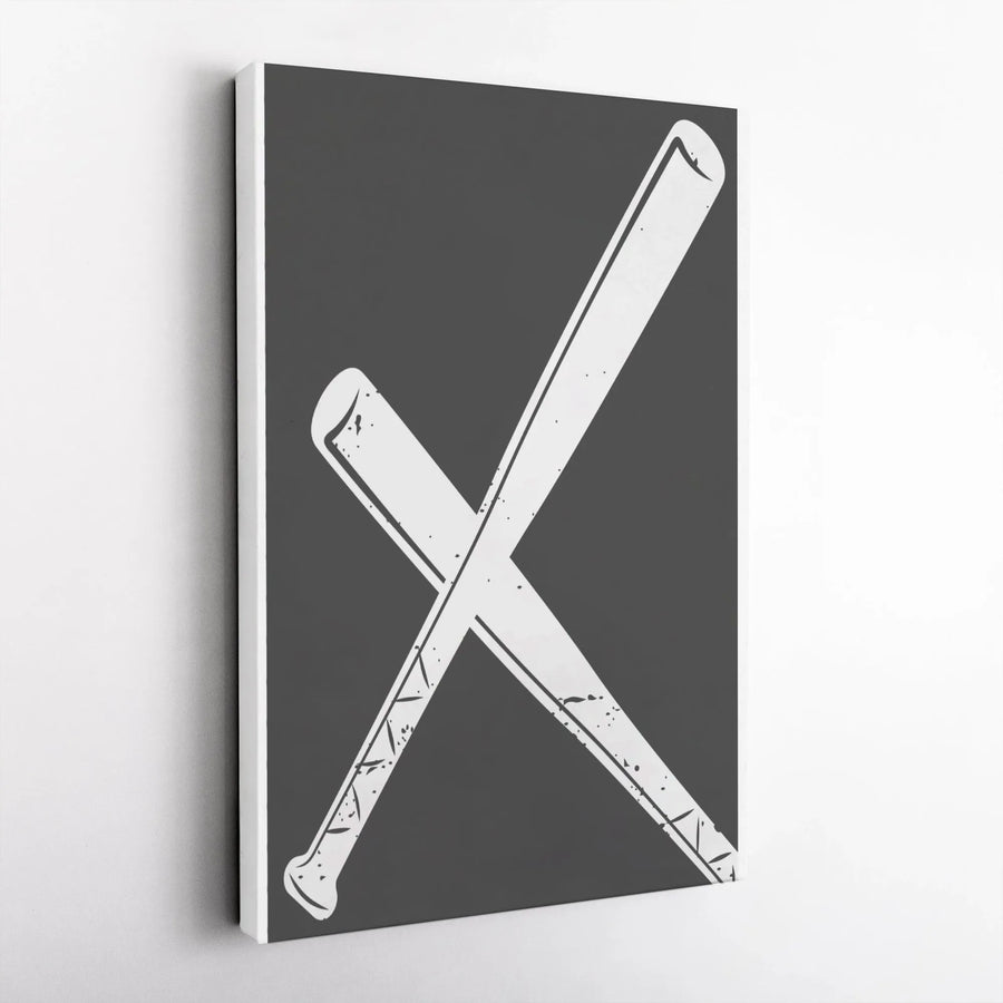 Crossed Baseball Bats Canvas Wall Art | Minimalist Distressed Graphic | Premium Thick Canvas Print | Man Cave Sports Decor Gift for Baseball Fan