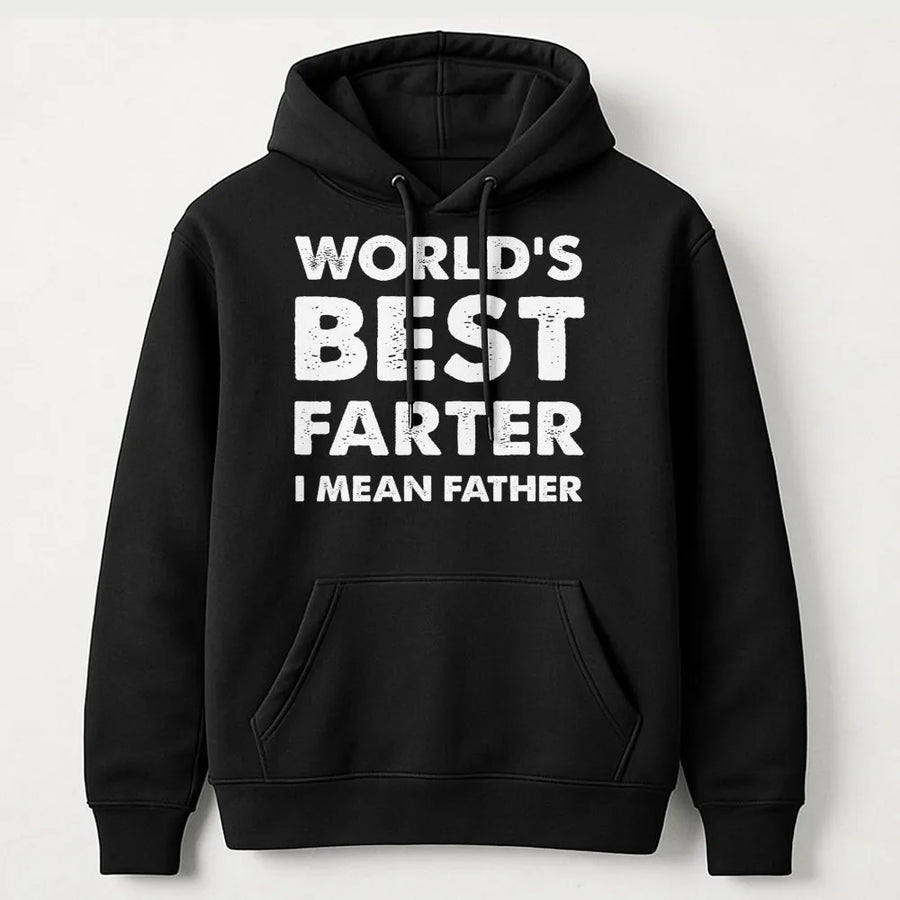 Worlds Best Farter I Mean Father Hoodie | Funny Dad Joke Sweatshirt | Premium Cotton Blend | Gift for Dad, Husband, Grandpa, Birthday Present