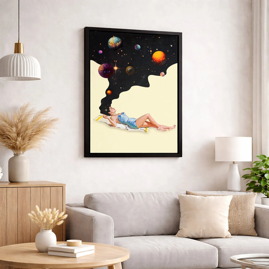 Surreal Space Wall Art | Dreamy Galaxy Woman Collage Canvas | Gallery Quality Fade-Resistant Print | Celestial Home Decor Gift for Her