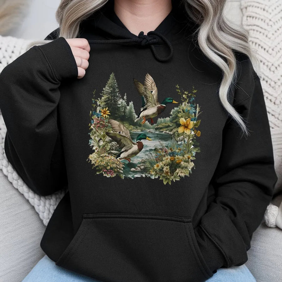 Mallard Duck Hoodie | Vintage Nature Bird Art | Premium Cotton Blend | Gift for Bird Watcher & Wildlife Lover