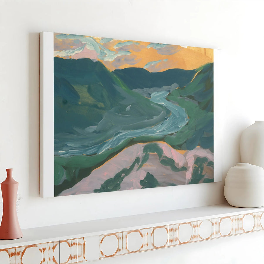 Tennessee River Wall Art | Impressionist Mountain Landscape Canvas Print | Premium Gallery Wrapped Finish | Unique Nature Lover Gift for Home