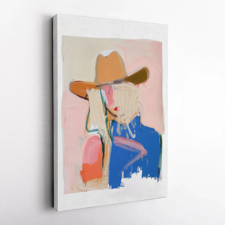 Abstract Cowgirl Canvas Art | Modern Blonde Western Portrait | 1.25 Inch Gallery Wrap Wall Decor | Boho Ranch House Gift