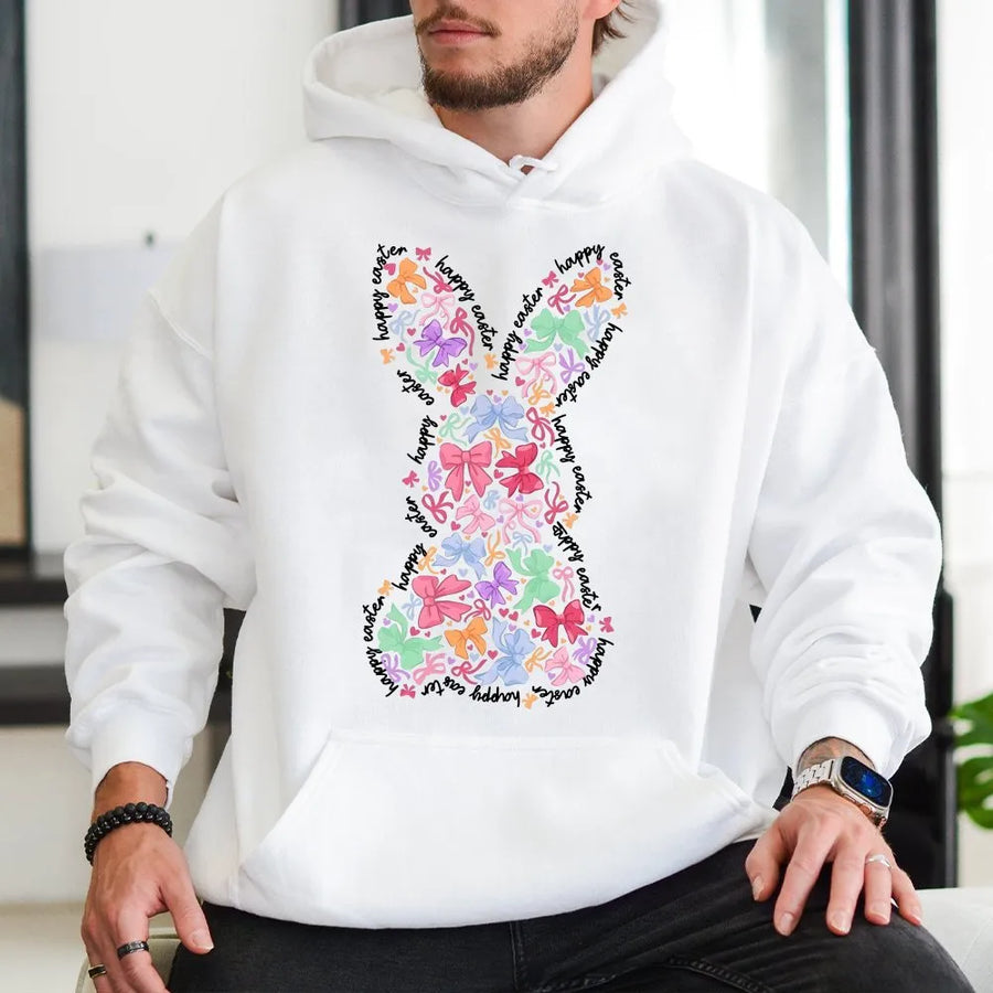 Easter Bunny Hoodie | Coquette Aesthetic Pastel Bows | Premium Cotton-Poly Blend | Cute Spring Holiday Gift for Her