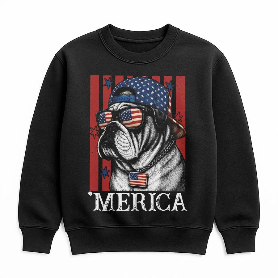 Patriotic Bulldog Sweatshirt | Funny American Flag Dog Graphic | Premium Cotton Tee | 4th of July Gift for Dog Lover