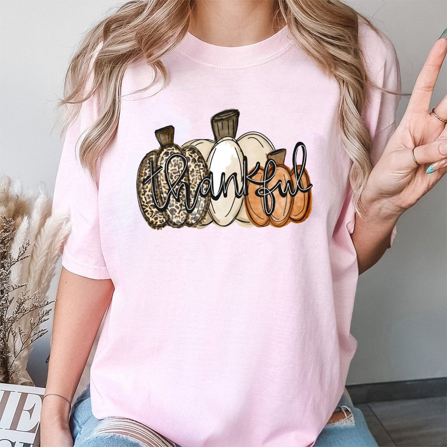 Thankful Pumpkin T-Shirt | Leopard Print Fall Aesthetic | Premium 100% Cotton | Thanksgiving Gift for Women & Girls