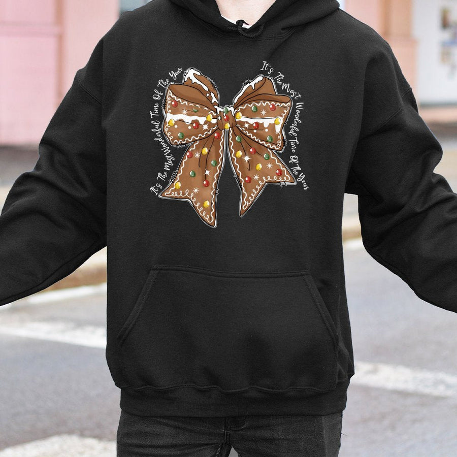 Gingerbread Bow Christmas Hoodie | Coquette Aesthetic Holiday Sweater | Premium Cotton-Blend Comfort | Cute Winter Gift for Women