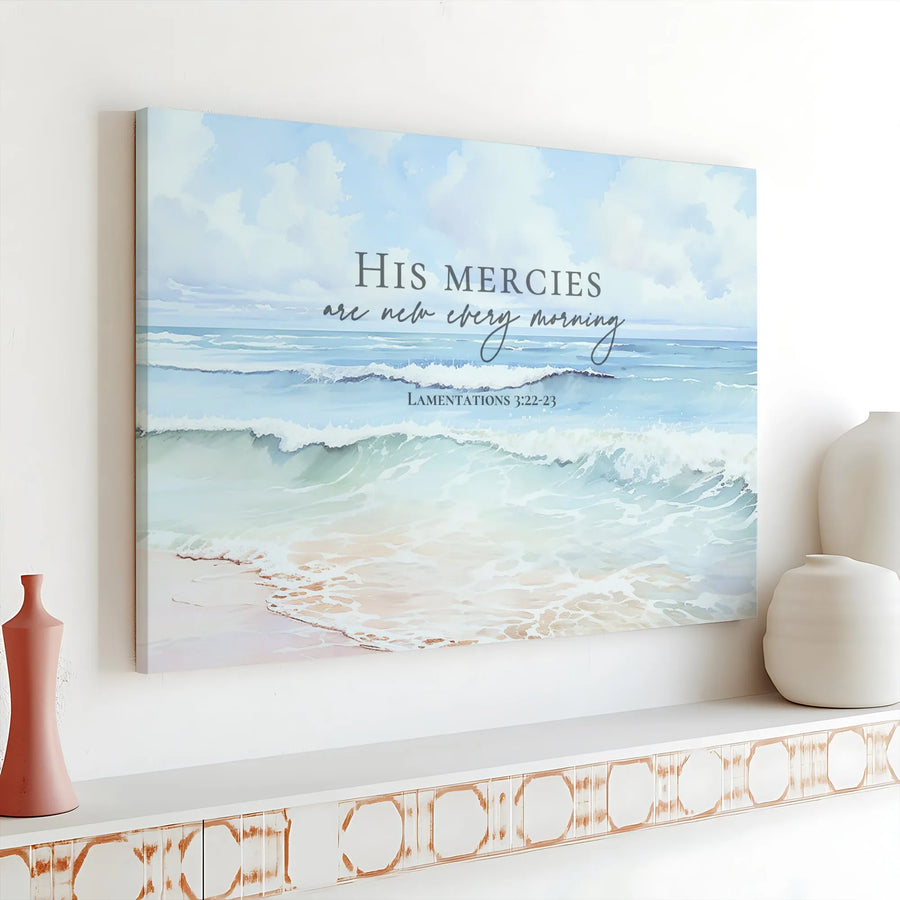 Christian Wall Art Canvas | His Mercies Are New Every Morning Scripture | Premium Thick Gallery Wrap Canvas | Inspirational Christian Home Decor
