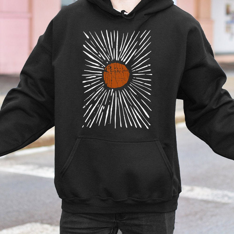 Sunburst Graphic Hoodie | Abstract Retro Sunset Art Print | Premium Cotton Blend Streetwear | Unisex Boho Aesthetic Gift for Nature Lovers