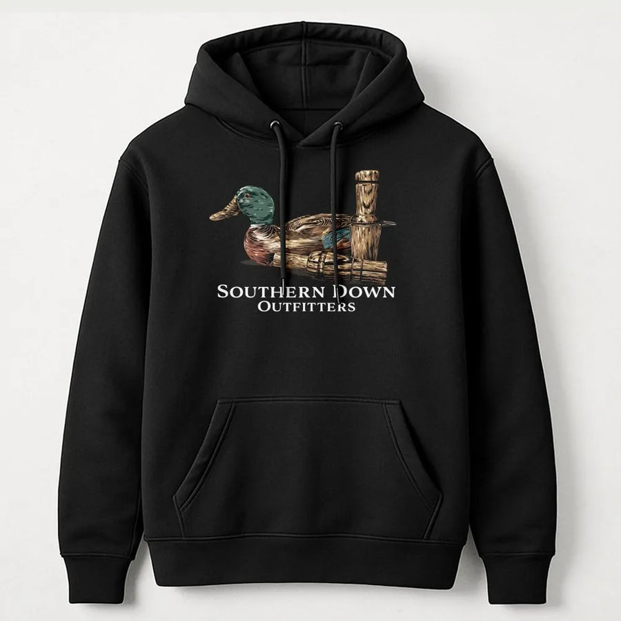 Duck Hunting Hoodie | Mallard Decoy and Call Graphic | Premium Cotton Blend | Gift for Duck Hunters and Waterfowl Enthusiasts