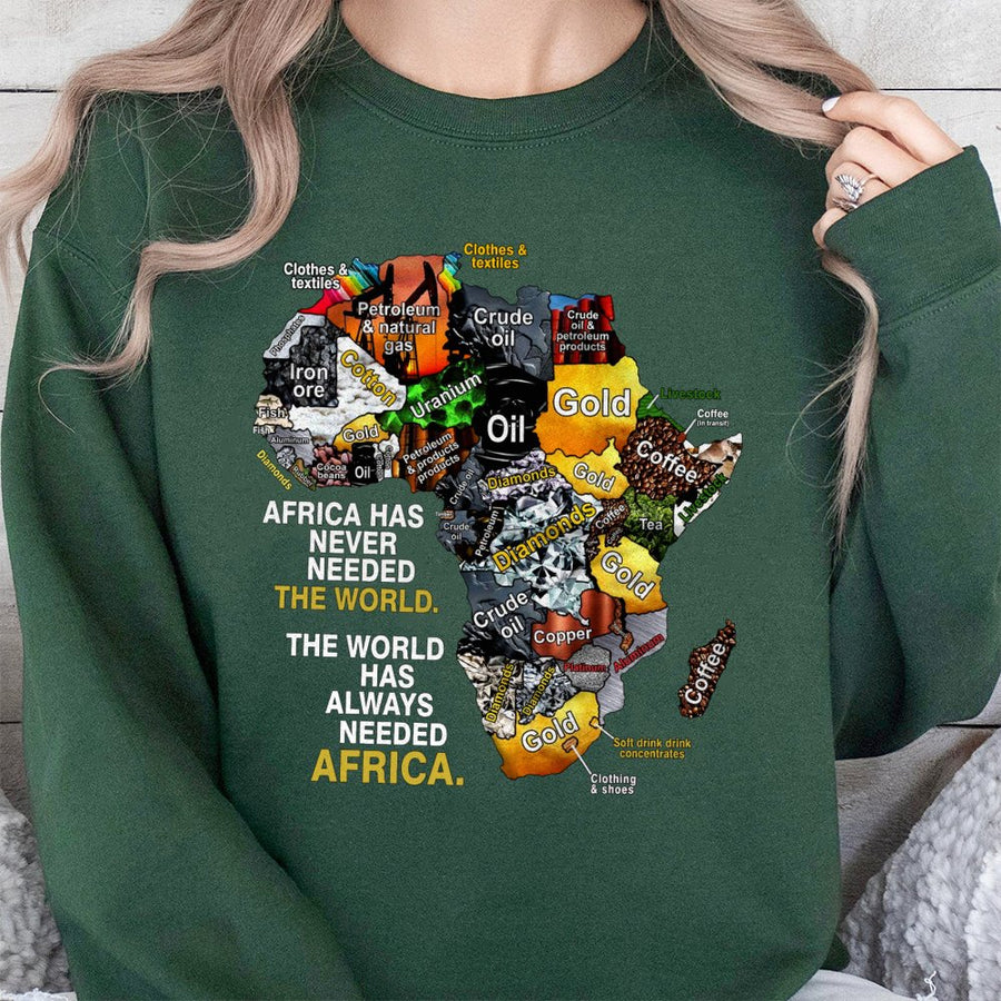 Africa Map Graphic Sweatshirt | Resources & Wealth Map Design | Premium Cotton Blend | Black History Awareness Gift For Men And Women