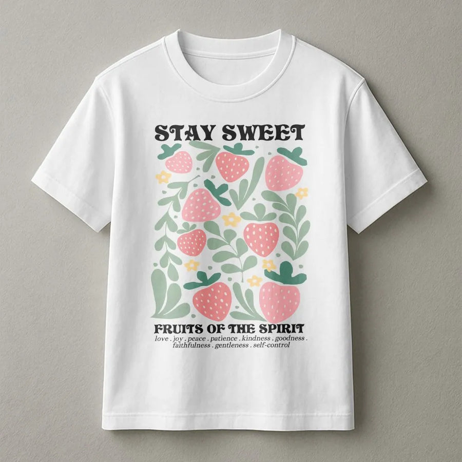 Fruits of the Spirit T-Shirt | Boho Strawberry Bible Verse Design | Premium Cotton-Blend | Christian Gift for Women, Retro Jesus Apparel