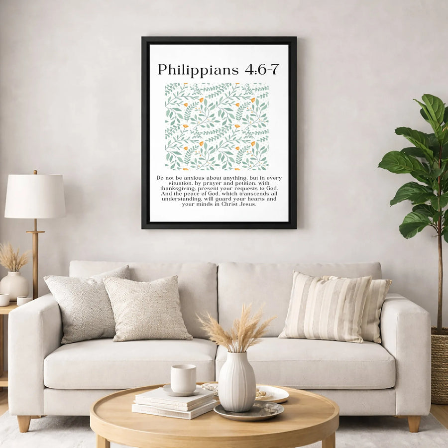 Philippians 4:6-7 Wall Art | Botanical Floral Bible Verse Print | 1.25 Inch Gallery Canvas | Christian Home Decor Gift