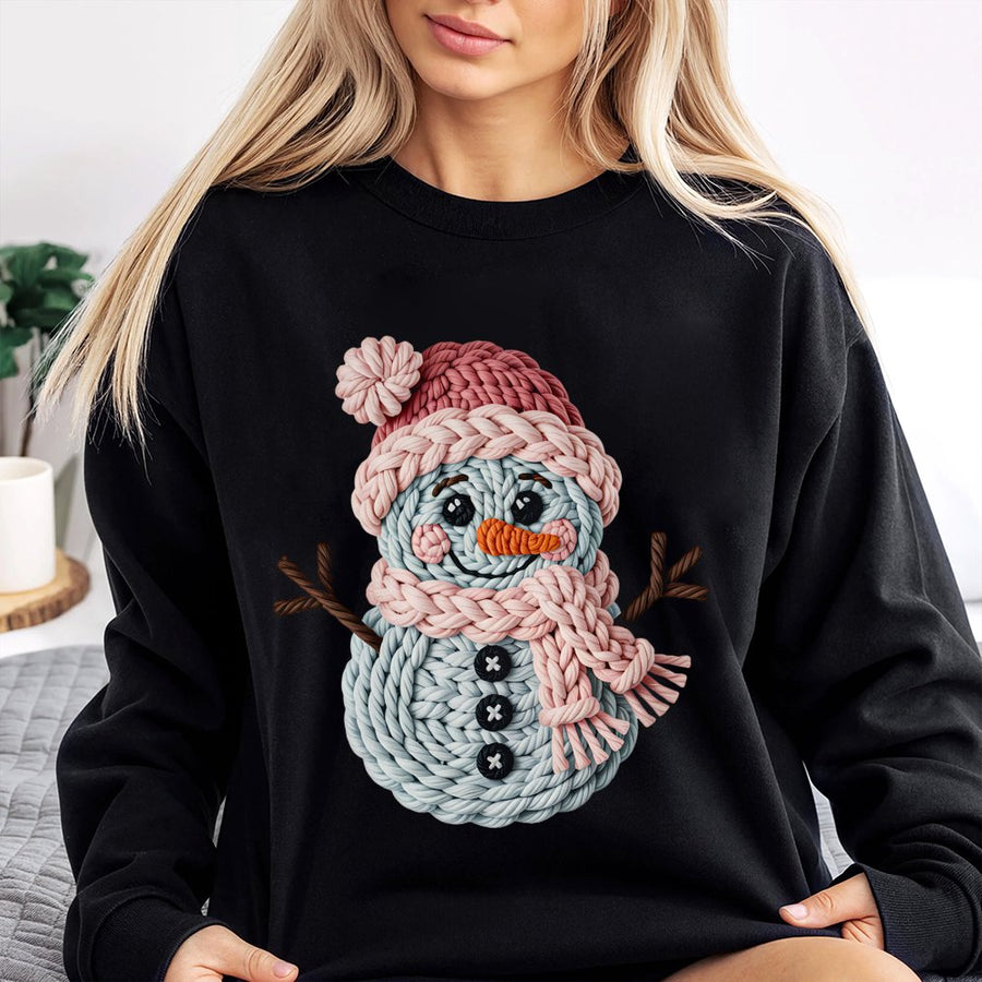 Christmas Snowman Sweatshirt | Faux Crochet Yarn Aesthetic | Premium Cotton Blend | Cozy Holiday Gift for Women and Men