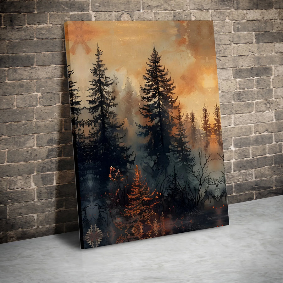 Mystical Pine Forest Canvas Wall Art | Moody Sunset Landscape Print | Premium 1.25 Inch Gallery Wrap | Nature-Inspired Home Decor Gift