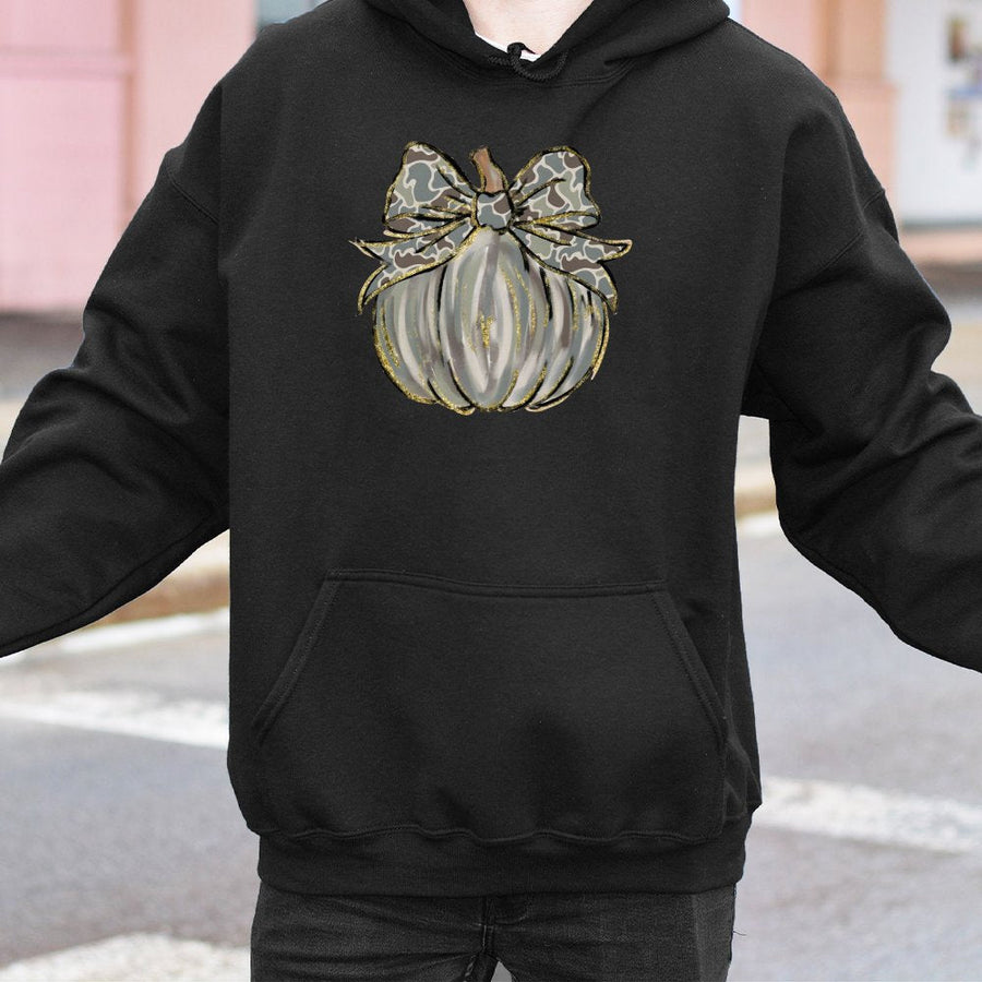 Camo Pumpkin Hoodie | Western Coquette Bow Graphic | Premium Cotton Blend | Fall Aesthetic Gift for Her