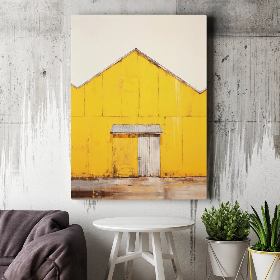 Abstract Yellow Barn Canvas Print | Minimalist Industrial Building Art | Premium Thick Gallery Wrap | Modern Office & Home Decor Gift