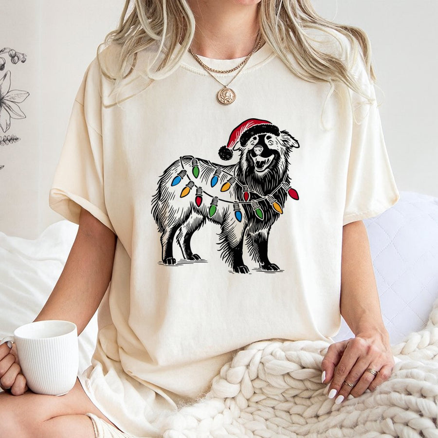 Australian Shepherd Christmas T-Shirt | Santa Hat Dog Graphic | Premium Cotton Unisex Tee | Cute Holiday Gift for Dog Lovers