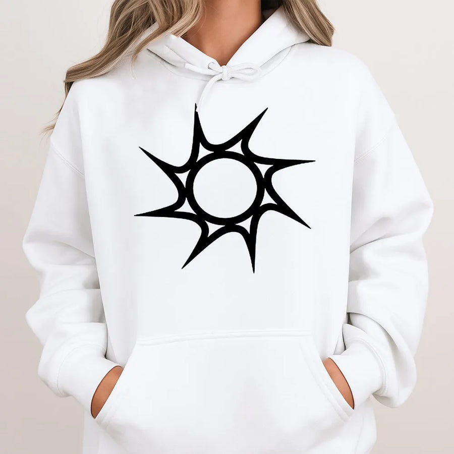 Geometric Sun Hoodie | Abstract Tribal Star Graphic Pullover | Premium Cotton Blend | Unisex Y2K Aesthetic Streetwear Gift for Emo Grunge Fans