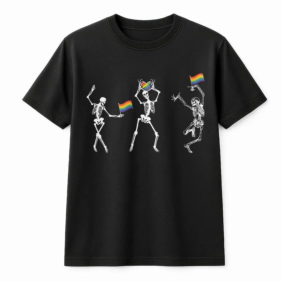 Skeleton Pride T-Shirt | Rainbow LGBTQ Graphic Tee | 100% Cotton Premium Unisex Shirt | Cute Halloween Pride Month Gift