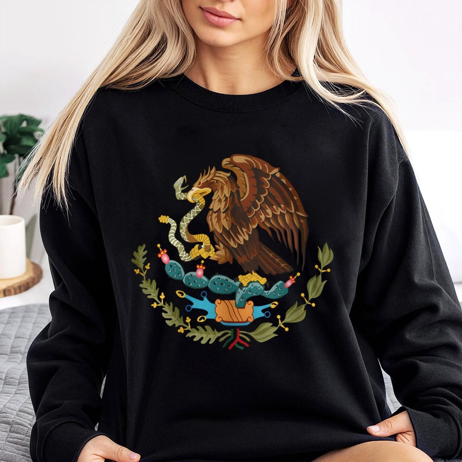 Mexico Coat of Arms Sweatshirt | Mexican Eagle and Snake Emblem Graphic | Premium Cotton Blend Crewneck | Heritage Pride Gift for Men and Women