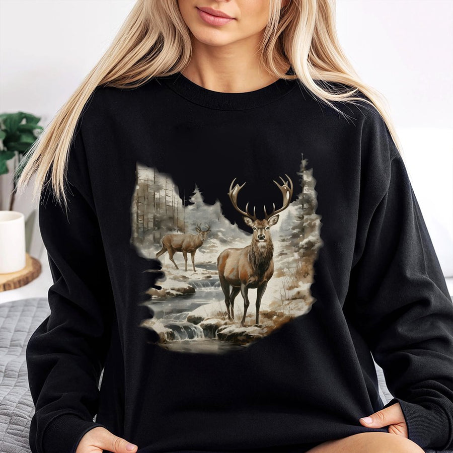 Deer Wilderness Sweatshirt | Watercolor Wildlife Forest Print | Premium Cotton Blend Crewneck | Nature Lover Gift For Outdoorsmen And Women