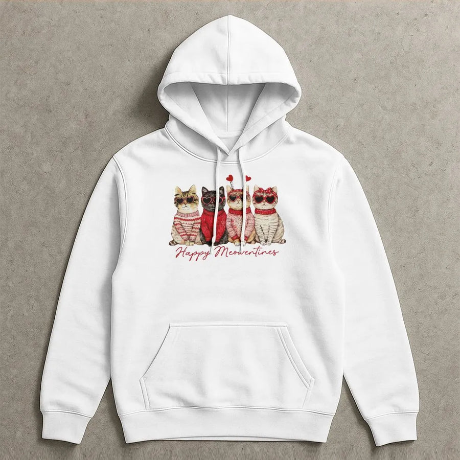 Valentine Cat Hoodie | Cute Heart Sunglasses Meowentine Design | Premium Cotton-Blend Pullover | Romantic Gift for Cat Lovers & Valentines Day