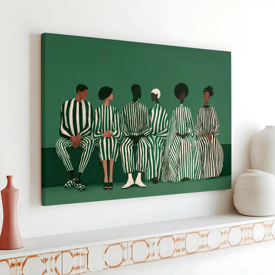 Black Art Canvas Print | Minimalist Green & White Figurative Painting | Premium Fade-Resistant Ink | Modern African American Home Decor Gift