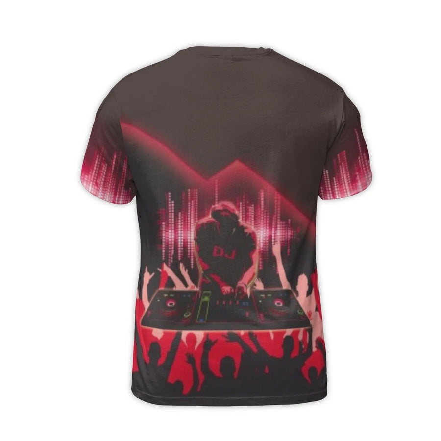 DJ T-Shirt All-Over Print | Music Festival Graphic Design | Premium Polyester Spandex | Gift for Electronic Music Producers and Club DJs