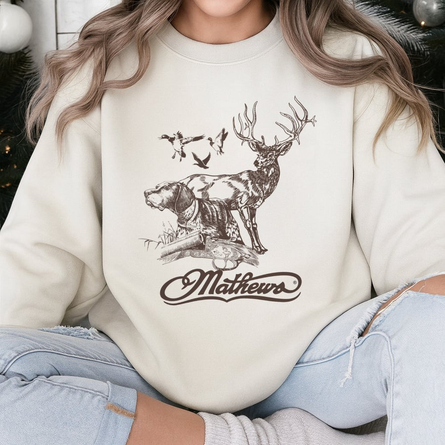 Hunting Dog And Deer Graphic Sweatshirt | Vintage Outdoor Wildlife Design | Premium Cotton Blend | Gift For Hunters And Outdoorsmen