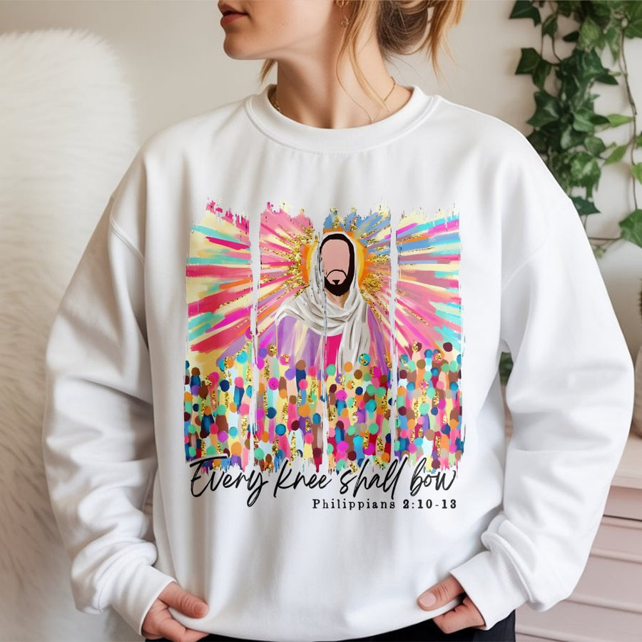 Every Knee Shall Bow Sweatshirt | Religious Bible Verse Graphic Tee | Premium Cotton Blend | Faith-Based Christian Gift for Believers