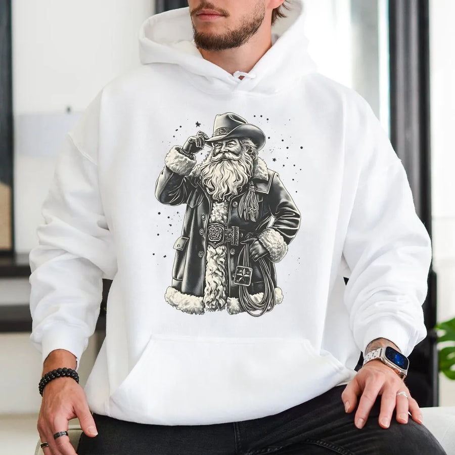Cowboy Santa Hoodie | Western Christmas Lasso Graphic | Premium Cotton Blend | Unisex Holiday Gift for Men and Women