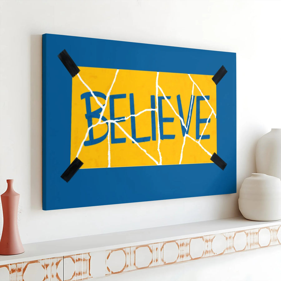 Believe Motivational Wall Art | Torn Paper Sign Design | Premium Gallery Wrap Canvas | Inspirational Office Decor Gift