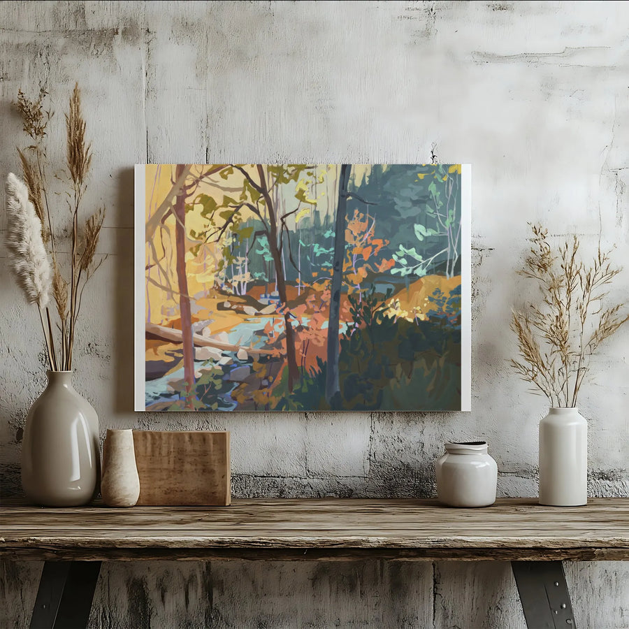 Abstract Forest Canvas Wall Art | Modern Woodland River Painting Print | Premium Thick Gallery Wrapped Art | Living Room & Office Decor Gift